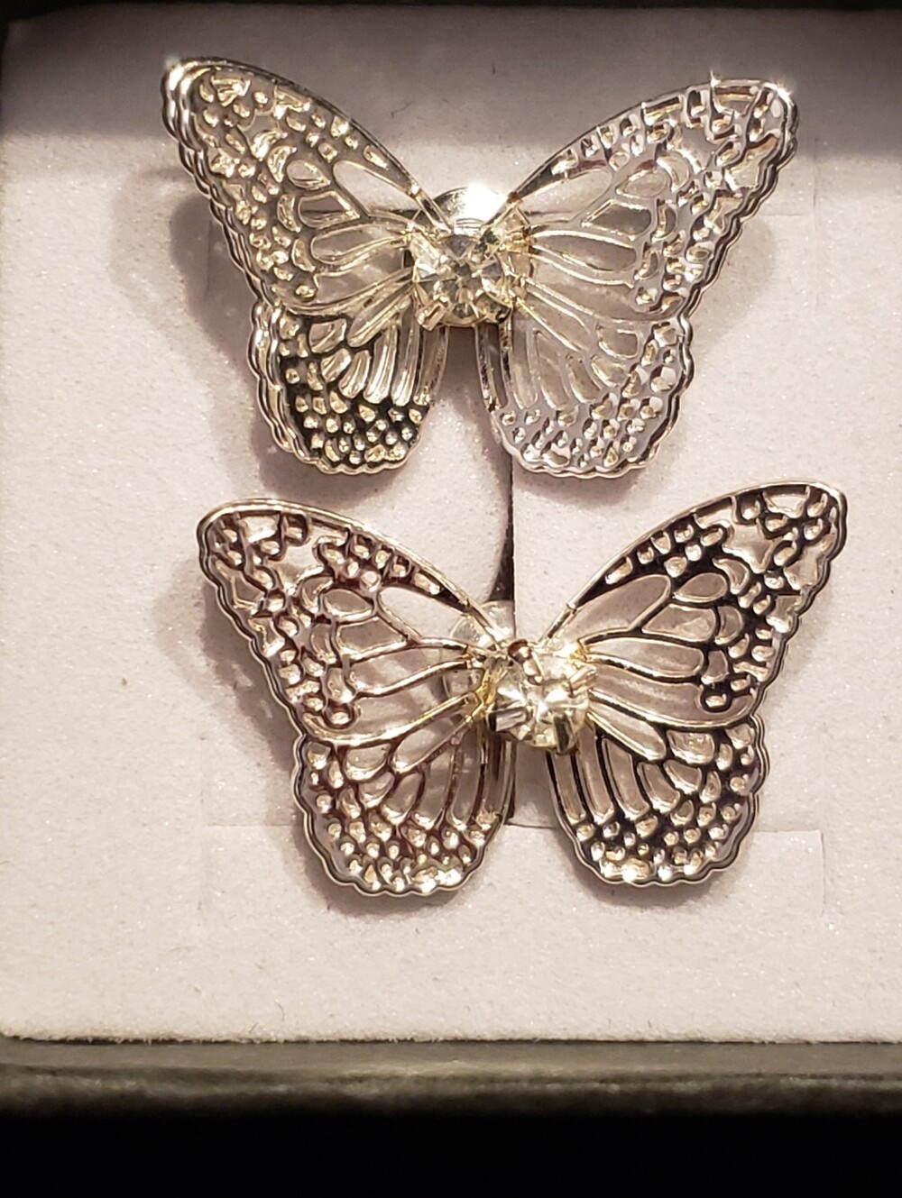 Earrings, Monarch Butterfly Crystal-studded, Post And Push Back, Silvertone